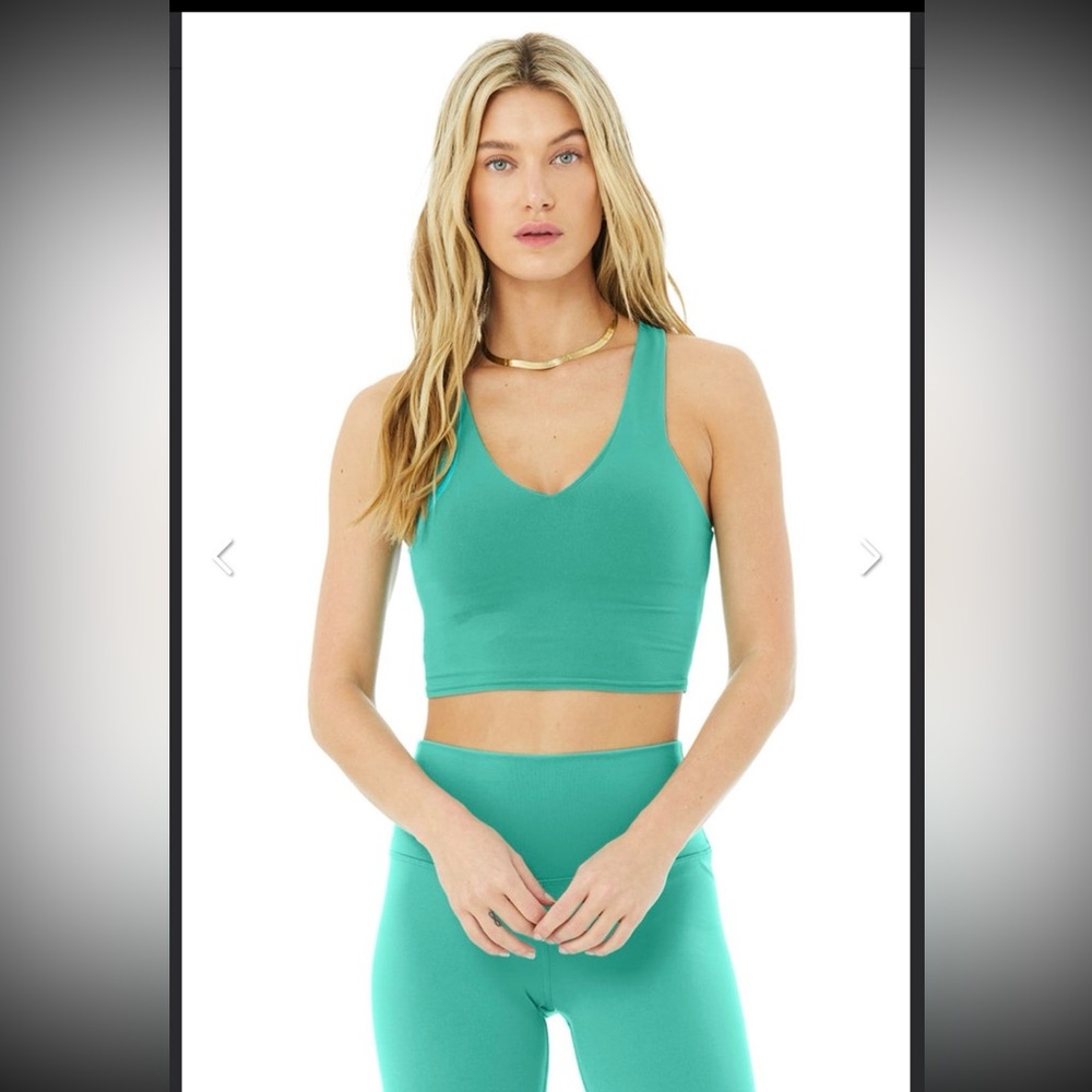 Alo Airbrush Set Real Bra Tank XS and Airbrush Legging Ocean Teal XXS